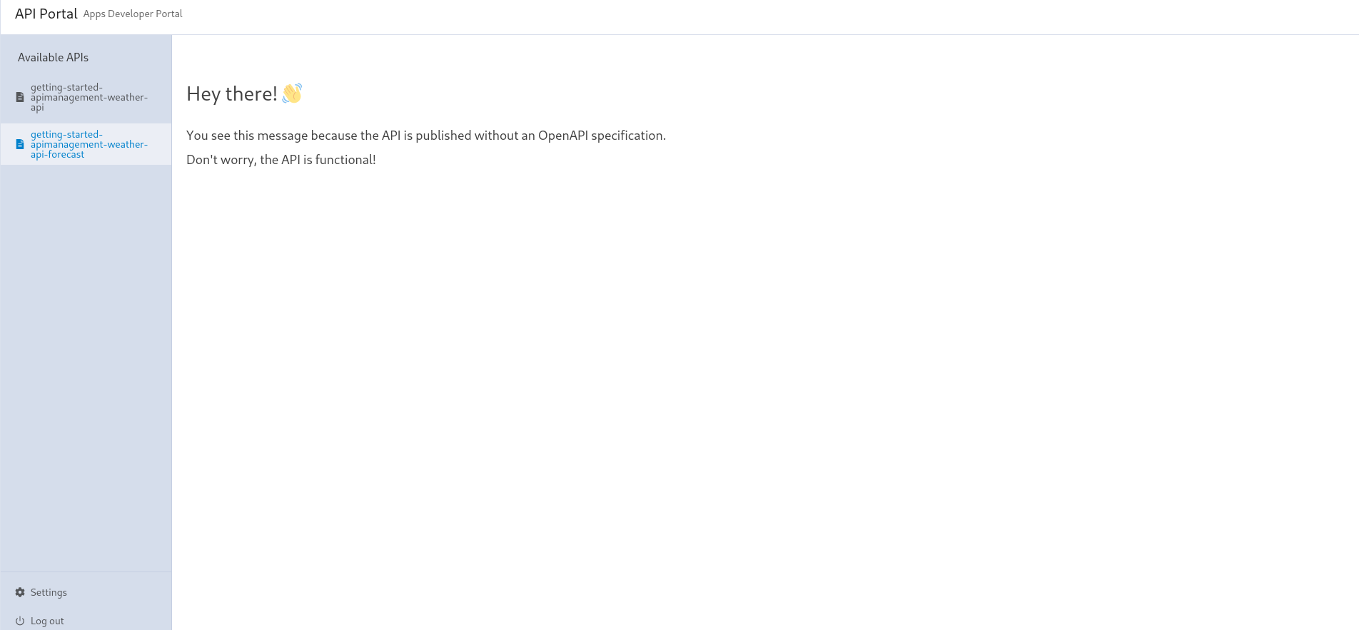 API Portal without OAS
