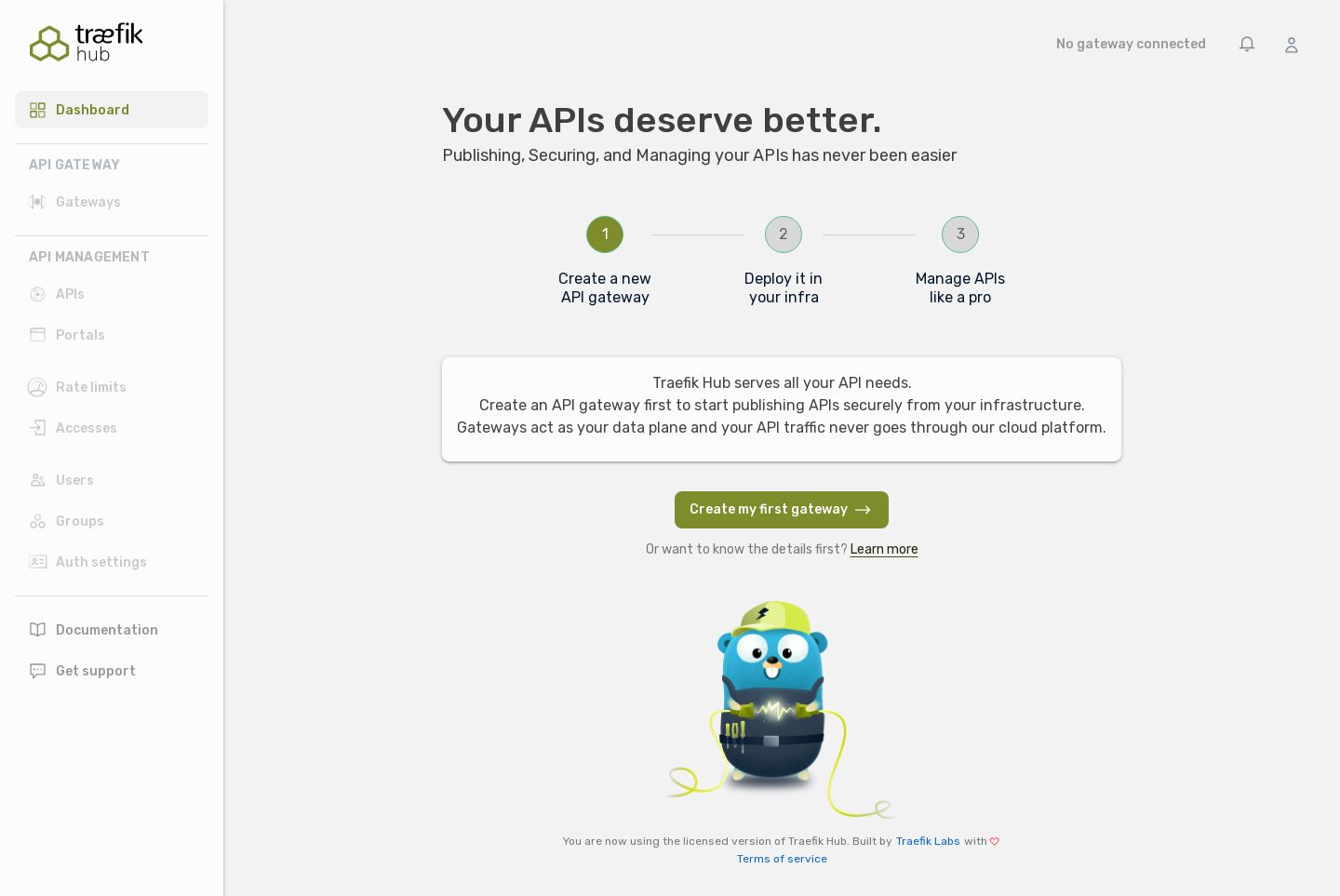 Create my first Traefik Hub Gateway Choose install.
