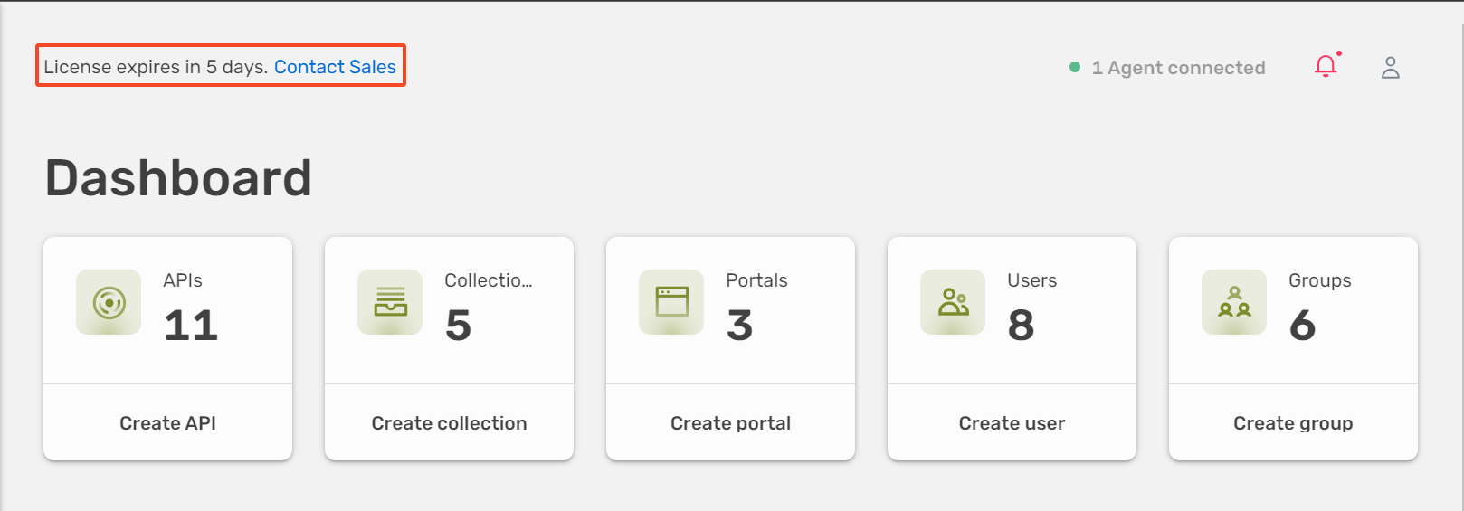 Picture showing the license expiry date in the dashboard. Dashboard showing the license expiry date.